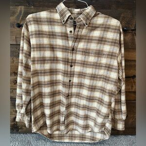Men's Casual Plaid Button-Down Shirt in Brown and Tan